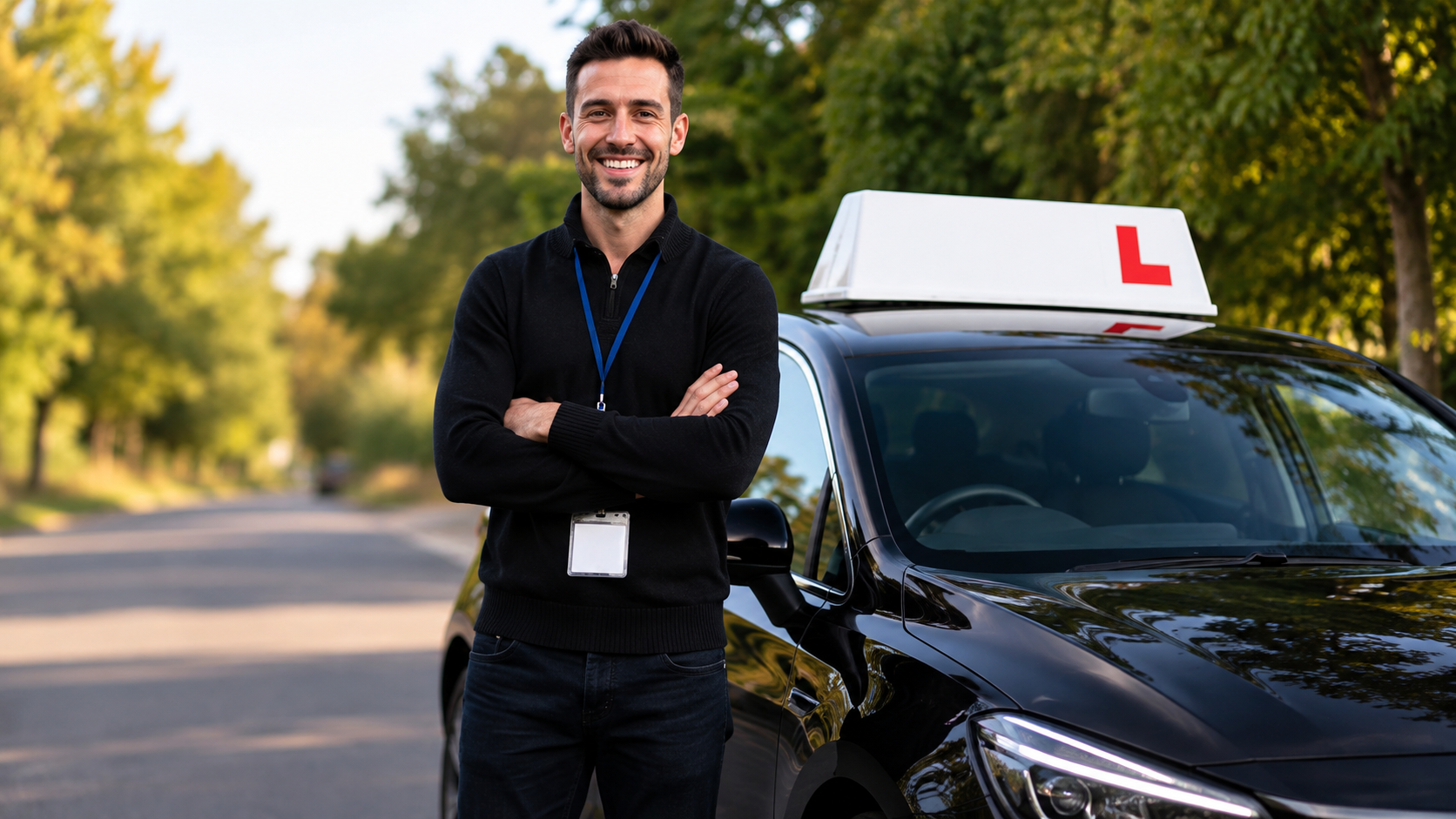 Drive Perfect driving instructor beside a learner car